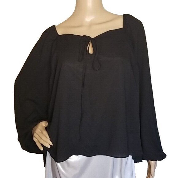 Eloquii Top Women's 20 Black Chiffon Blouse NWT Keyhole Neck Tie Closure     T37 - Picture 1 of 11